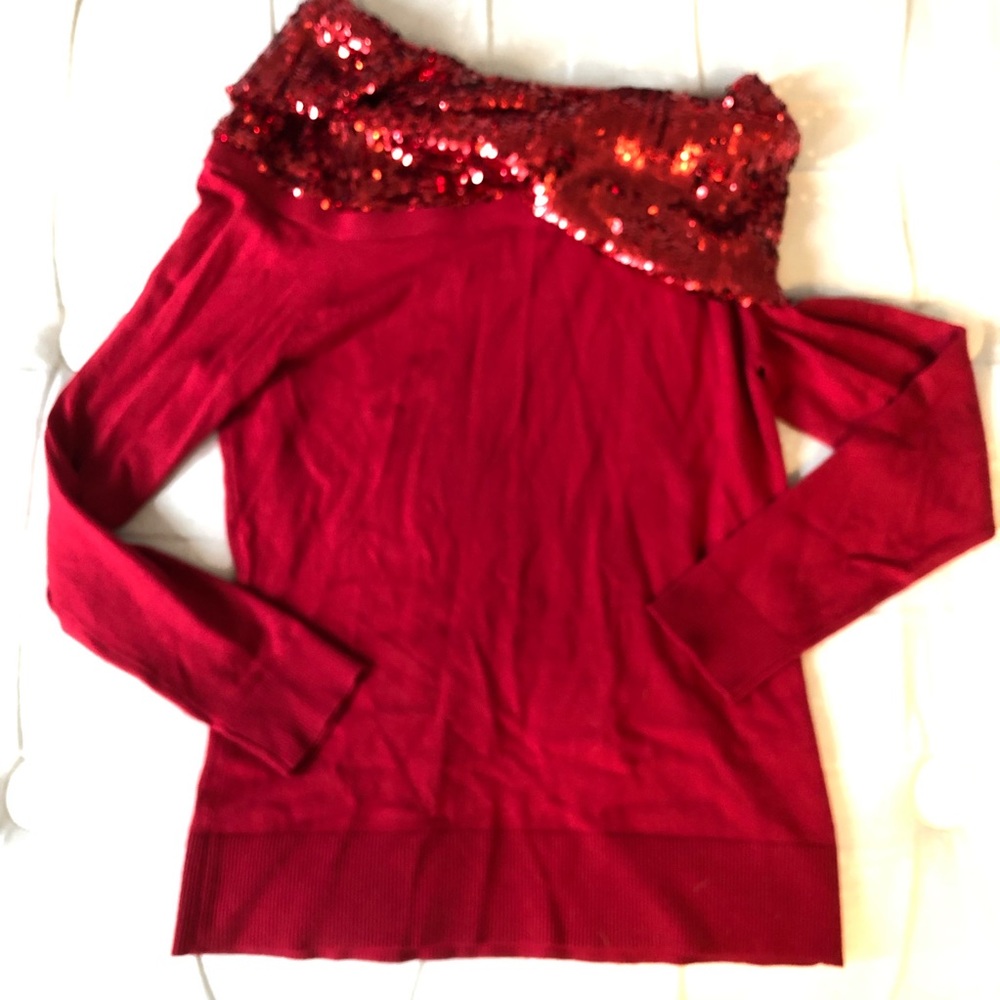 Off the shoulder red sequin top